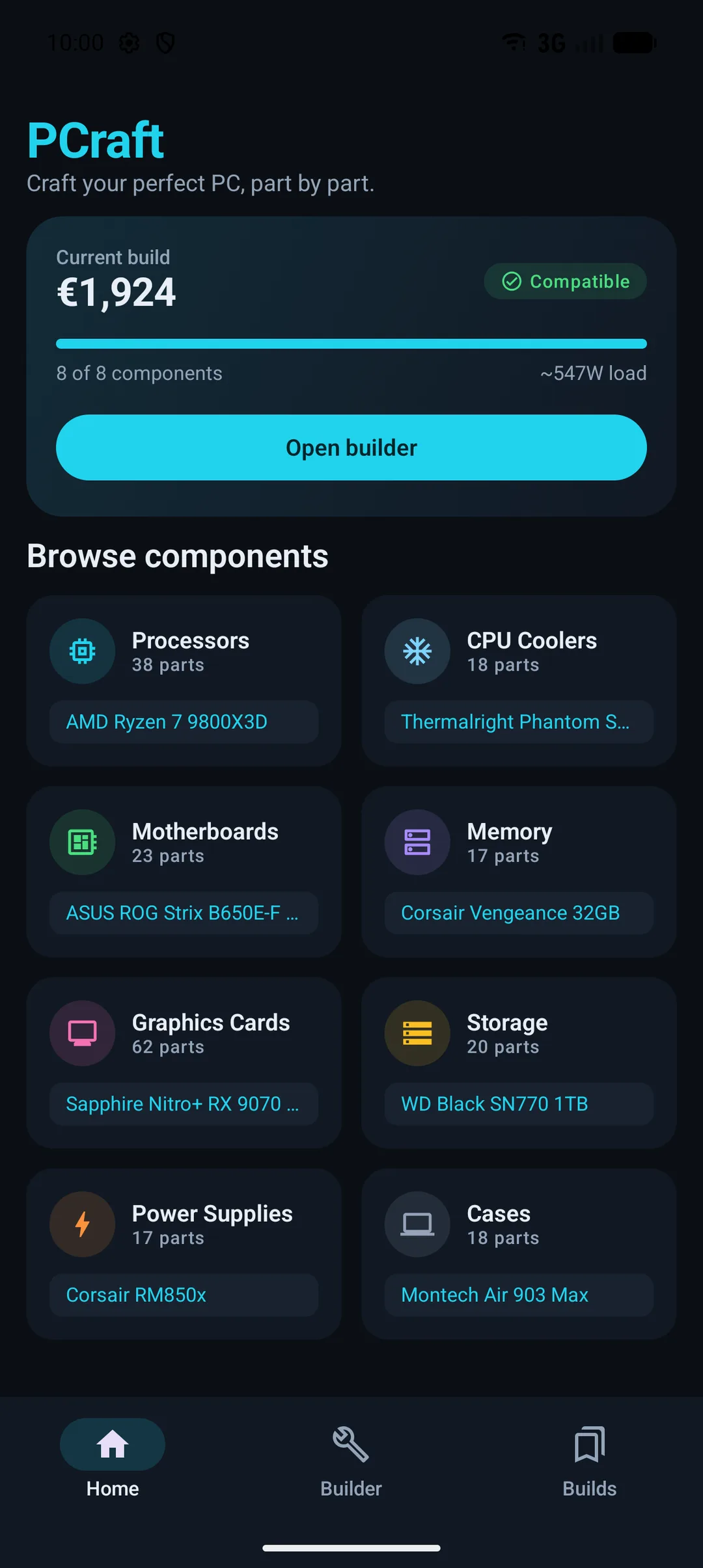 PCraft home screen