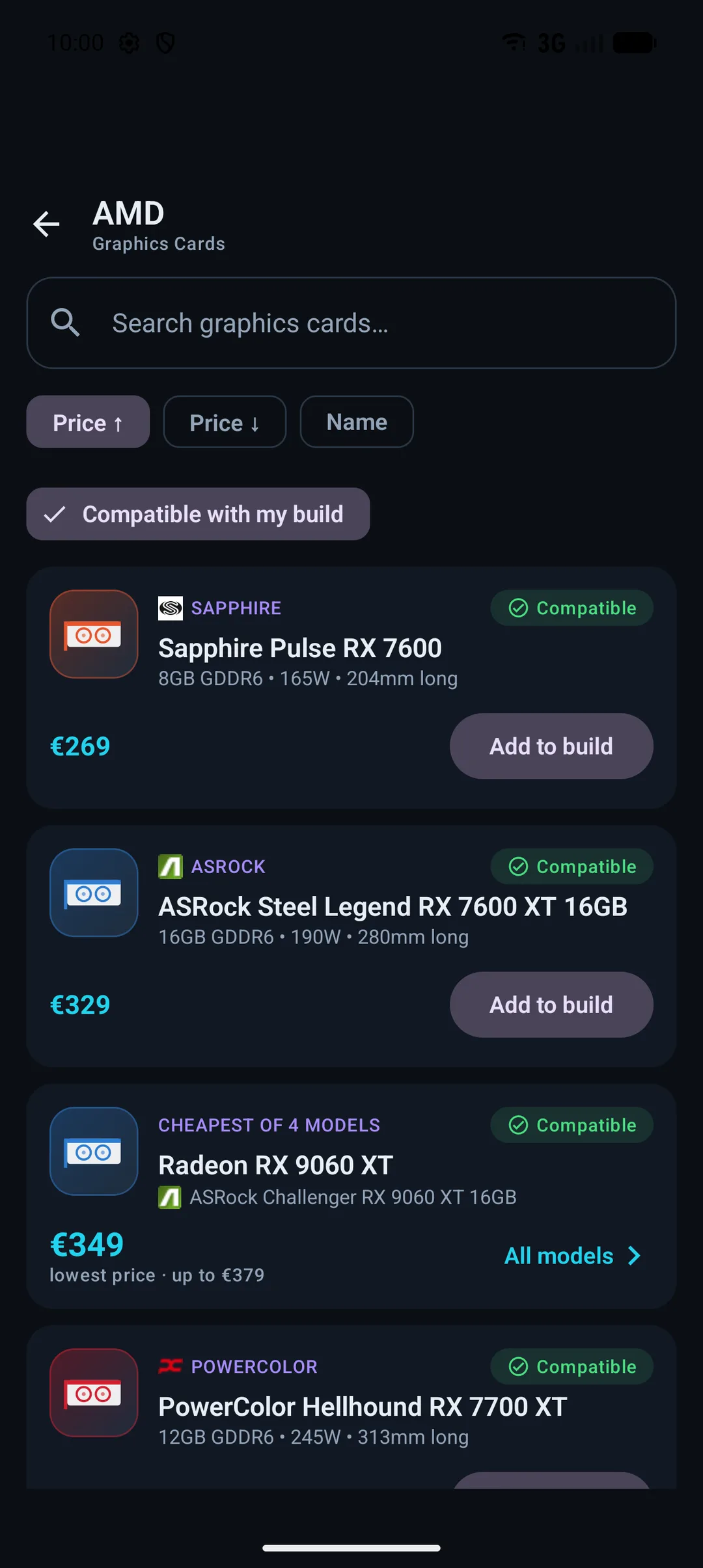 PCraft — browse graphics cards with prices and compatibility