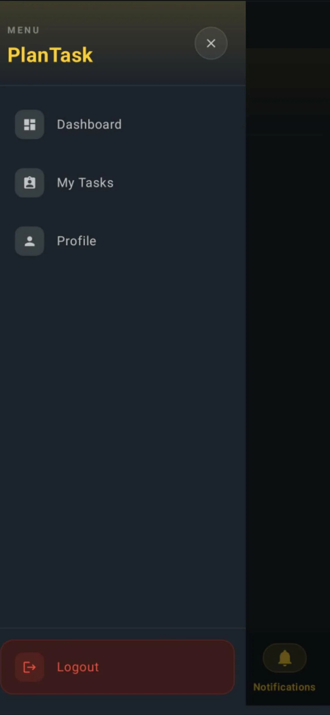 PlanTask navigation menu